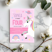 Meisjes Schattige Roze Eenhoorn Kinder 4e Verjaard