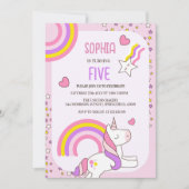 Meisjes Schattige Roze Eenhoorn Kinder 5e Verjaard Kaart (Voorkant)