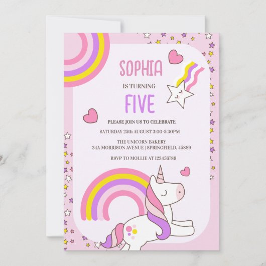 Meisjes Schattige Roze Eenhoorn Kinder 5e Verjaard Kaart