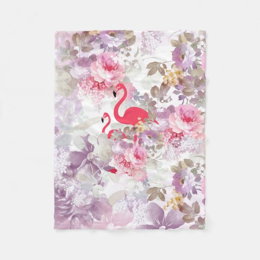 Meisjes schattige roze flamingo pastelbloemen fleece deken (Voorkant)