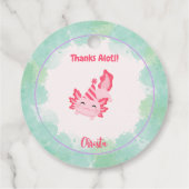 Meisjes Schattige Roze & Groene Axolotl 1e Verjaar Bedankjes Labels (Achterkant)