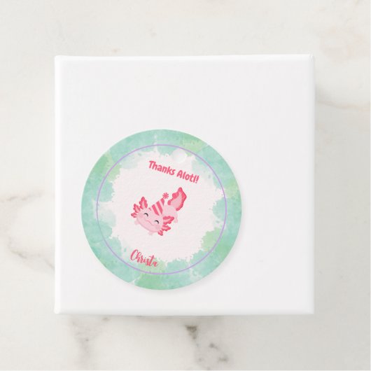 Meisjes Schattige Roze & Groene Axolotl 1e Verjaar Bedankjes Labels (In situ)