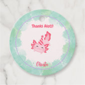 Meisjes Schattige Roze & Groene Axolotl 1e Verjaar Bedankjes Labels (Voorkant)