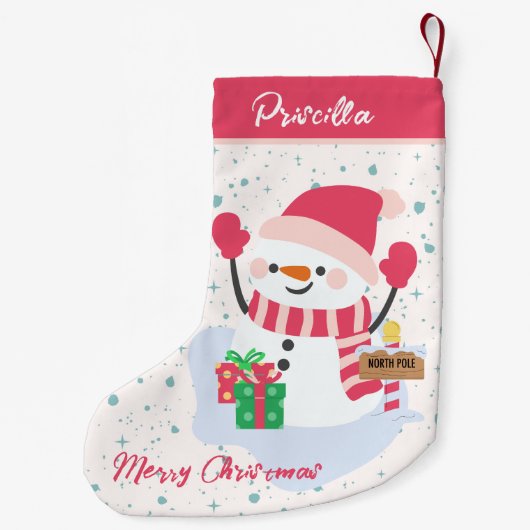 Meisjes Schattige Roze Happy Snowman Northpole Kleine Kerstsok (Achterkant)