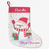 Meisjes Schattige Roze Happy Snowman Northpole Kleine Kerstsok (Voorkant)