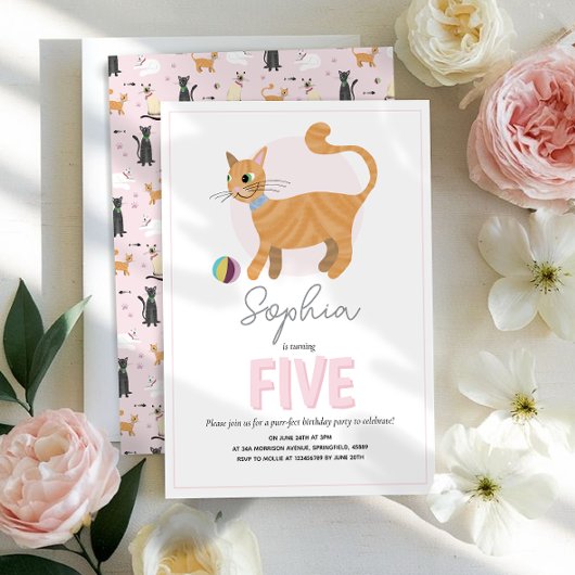 Meisjes Schattige Roze Kat Kids Verjaardag Kaart