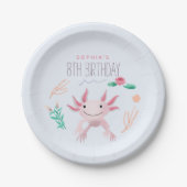 Meisjes Schattige Roze Kawaii Axolotl Verjaardag Papieren Bordje (Voorkant)