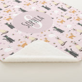 Meisjes Schattige Roze Kitty Kattenpatroon & Naam Sherpa Deken (3/4)