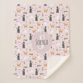 Meisjes Schattige Roze Kitty Kattenpatroon & Naam  Sherpa Deken