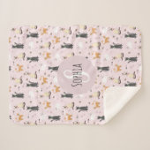 Meisjes Schattige Roze Kitty Kattenpatroon & Naam Sherpa Deken (Voorkant (horizontaal))