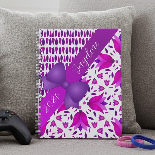 Meisjes Schattige roze paarse bloemen en boog Planner