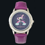 Meisjes Schattige Roze Paarse Regenboog Eenhoorn Horloge<br><div class="desc">Een schattig gepersonaliseerd meisjes roze en paarse regenboog eenhoorn horloge. Personaliseer het voor je kleine meisje. Geweldig voor terug naar school. Ontworpen voor u door Blackberry Boulevard.</div>