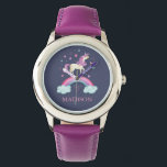 Meisjes Schattige Roze Paarse Regenboog Eenhoorn Horloge<br><div class="desc">Een schattig gepersonaliseerd meisjes roze en paarse regenboog eenhoorn horloge. Personaliseer het voor je kleine meisje. Geweldig voor terug naar school. Ontworpen voor u door Blackberry Boulevard.</div>