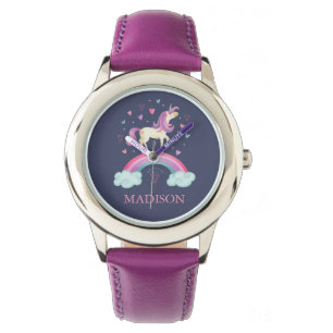 Meisjes Schattige Roze Paarse Regenboog Eenhoorn Horloge