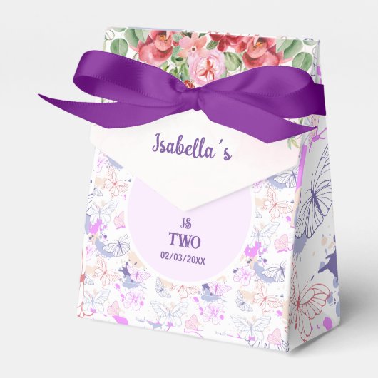 Meisjes Schattige Roze Paarse Vlinder Kids Verjaar Bedankdoosjes (Voorkant Zijde)