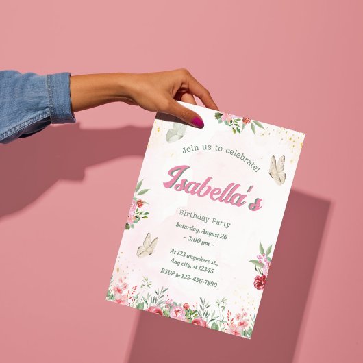 Meisjes Schattige Roze Paarse Vlinder Kids Verjaar Kaart