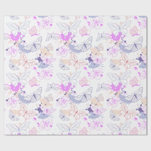Meisjes Schattige Roze Paarse Vlinder Kinder Cadeaupapier (Vlak)