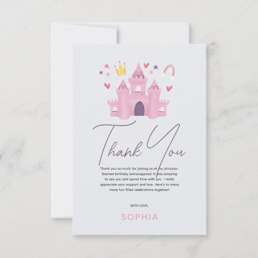 Meisjes Schattige Roze Prinses Verjaardag Bedankkaart (Voorkant)