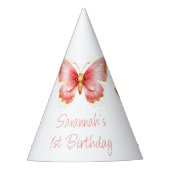 Meisjes Schattige Roze Vlinder 1e Verjaardag Feesthoedjes (Voorkant)