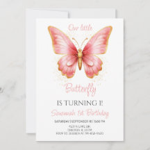 Meisjes Schattige Roze Vlinder 1e Verjaardagsfeest