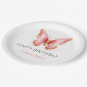 Meisjes Schattige Roze Vlinder 1e Verjaardagsfeest Papieren Bordje (Gekanteld)