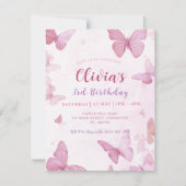 Meisjes Schattige Roze Vlinder Verjaardagsuitnodig Kaart (Voorkant)