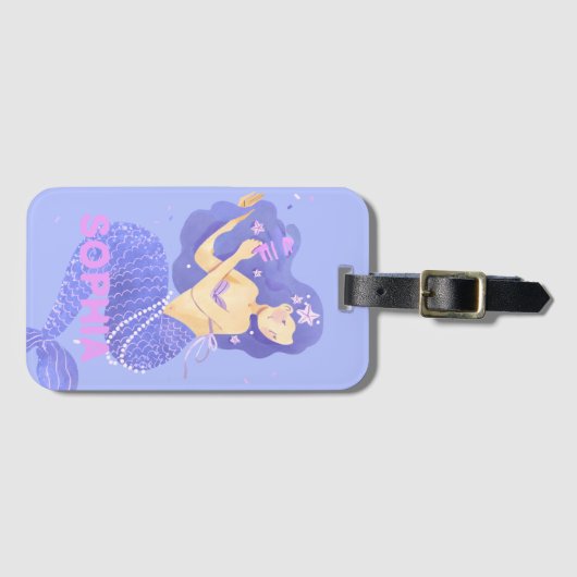 Meisjes Schattige Roze Zeemeermin Naam Gepersonali Bagagelabel (Voorkant (horizontaal))