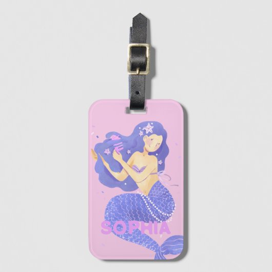 Meisjes Schattige Roze Zeemeermin Naam Gepersonali Bagagelabel (Voorkant (verticaal))