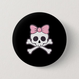 Meisjes Schattige Schedel Met Roze Strik Kawaii Go Ronde Button 5,7 Cm