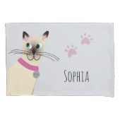 Meisjes Schattige Siamese Kat Paw Prints Naam Kind Kussensloop (Voorkant-Links)