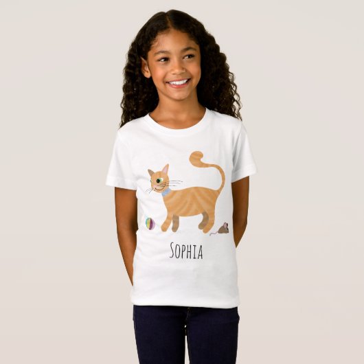 Meisjes Schattige Sinaasappel Ginger Tabby Cat & N T-shirt (Voorkant volledig)