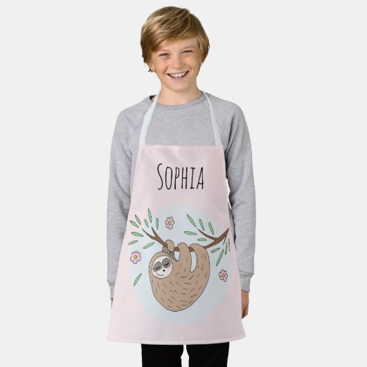 Meisjes Schattige Slapen Luiaard Bloemen en Naam K Schort (Gedragen)