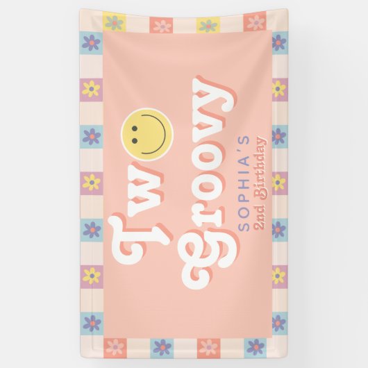 Meisjes Schattige Twee Groovy Boho 2e verjaardag Spandoek (Verticaal)