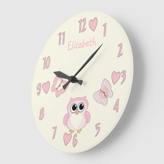 Meisjes schattige uil roze en crème met de naam grote klok (Hoek)