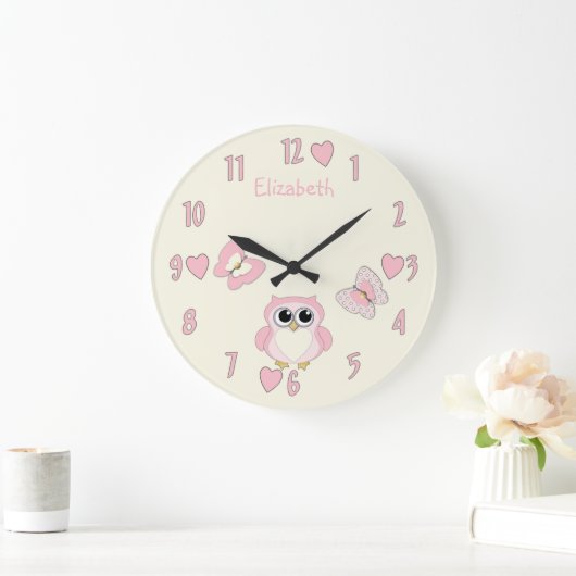 Meisjes schattige uil roze en crème met de naam grote klok (Huis)