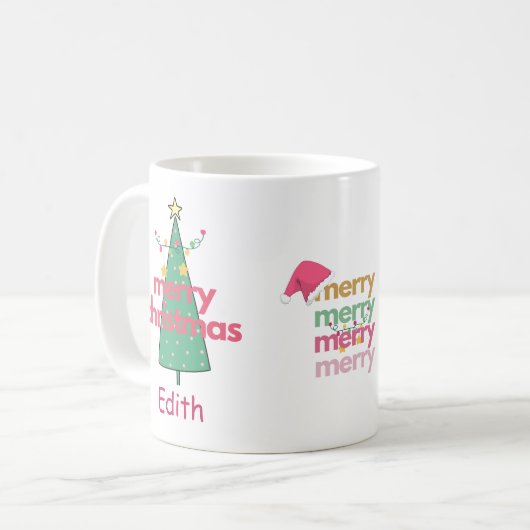 Meisjes Schattige Vrolijk Roze Kerstboom Mok (Voorkant links)