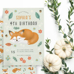 Meisjes Schattige Woodland Forest Fox 4th Verjaard Kaart<br><div class="desc">Deze schattige meisjes Verjaardag uitnodiging beschikt over een uniek slaapvossenontwerp met herfstbladeren en bloemen. De uitnodiging biedt gebieden voor u om uw verjaardagsfeestgegevens toe te voegen in een minimalistisch script. Een bijpassend bloemenbospatroon is te vinden op de achterkant van de bos themakaart. Perfect voor elke vossenliefhebber, geweldig voor een 4e...</div>