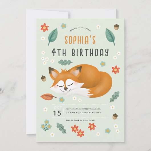 Meisjes Schattige Woodland Forest Fox 4th Verjaard Kaart (Voorkant)