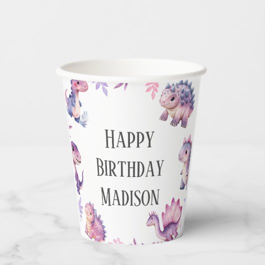 Meisjes Schattigee dinosaurus thema verjaardagsfee Papieren Bekers (Voorkant)