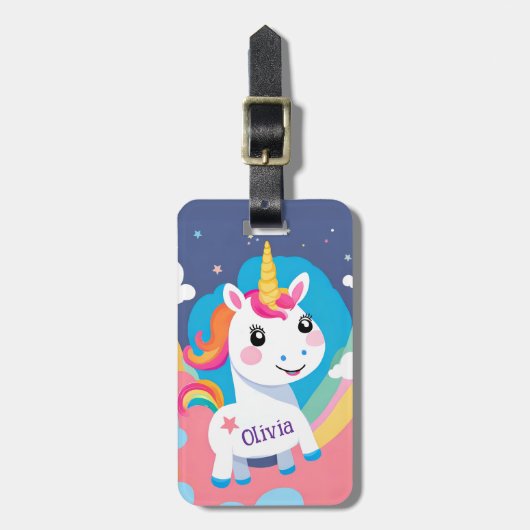 Meisjes Schattigee eenhoorn Bagagelabel (Voorkant verticaal)