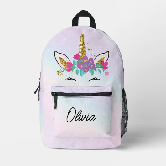 Meisjes Schattigee Eenhoorn en Waterverf Regenboog Bedrukte Rugzak (Voorkant)