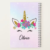 Meisjes Schattigee Eenhoorn en Waterverf Regenboog Notitieboek (Achterkant)