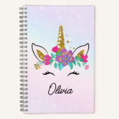 Meisjes Schattigee Eenhoorn en Waterverf Regenboog Notitieboek (Voorkant)