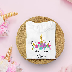 Meisjes Schattigee Eenhoorn en Waterverf Regenboog T-shirt