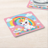 Meisje's Schattigee Eenhoorn Rainbow Aangepaste Na Kartonnen Onderzetters (Schuin)