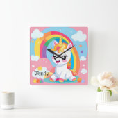 Meisje's Schattigee Eenhoorn Rainbow Aangepaste Na Vierkante Klok (Huis)