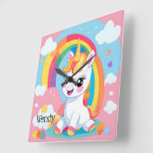 Meisje's Schattigee Eenhoorn Rainbow Aangepaste Na Vierkante Klok (Hoek)