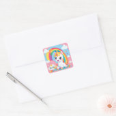 Meisje's Schattigee Eenhoorn Rainbow Aangepaste Na Vierkante Sticker (Envelop)
