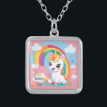Meisje's Schattigee Eenhoorn Rainbow Aangepaste Na Zilver Vergulden Ketting<br><div class="desc">Deze grillige creatie brengt een vleugje magie in je wereld. Of het nu gaat om een decoratief stuk voor de kamer van uw kind of een heerlijk cadeau,  laat deze baby eenhoorn en regenboog uw dag opfleuren met zijn mystieke charme. 🌈🦄</div>