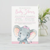 Meisjes Schattigee Olifant Baby Shower Uitnodiging (Staand voorkant)